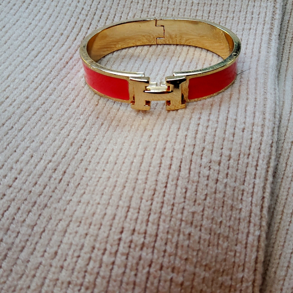 H Pink/ Orange Enamel Bracelet